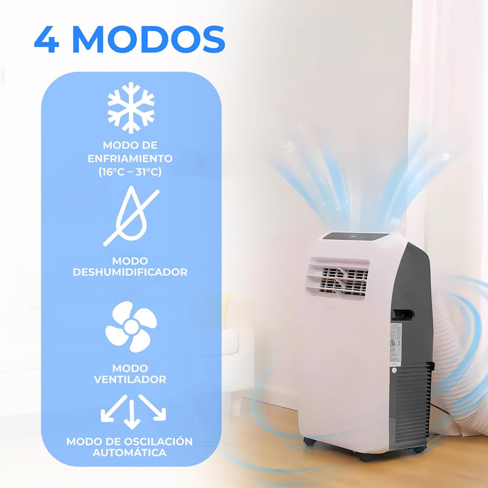 SereneLife Aire Acondicionado Portátil 12,000 BTU – Silencioso y Móvil, con Deshumidificador, Ventilador, Kit de Escape para Ventana y Mando a Distancia, Ideal para Casa y Oficina