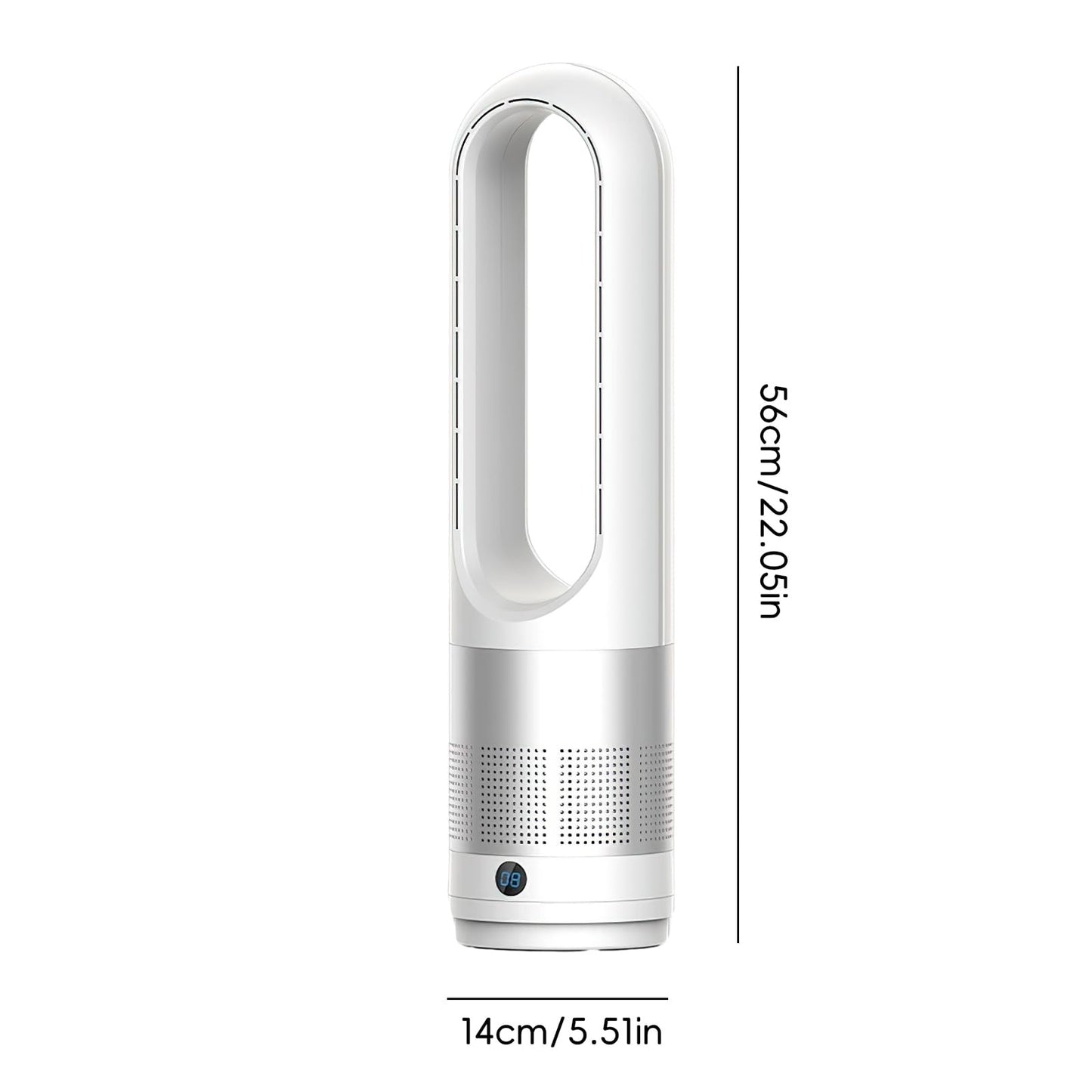 Bladeless Tower Fan with Air Purifier, 18-inch Quiet Tower Fan with Remote Control, 8 Speeds, 80° Oscillation, 8-Hour Timer, LED Display – White
