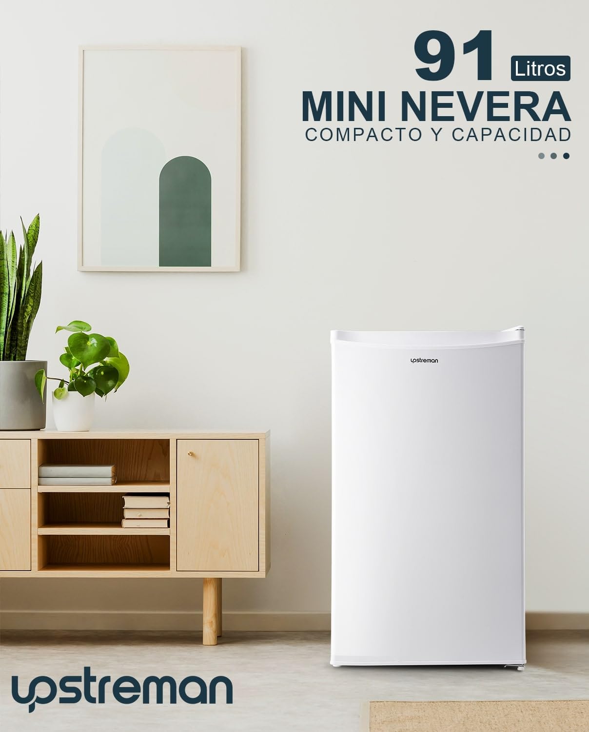 Mini Frigorífico Upstreman BR321 91L con Congelador – Silencioso, Bajo Consumo, Puerta Reversible, Blanco