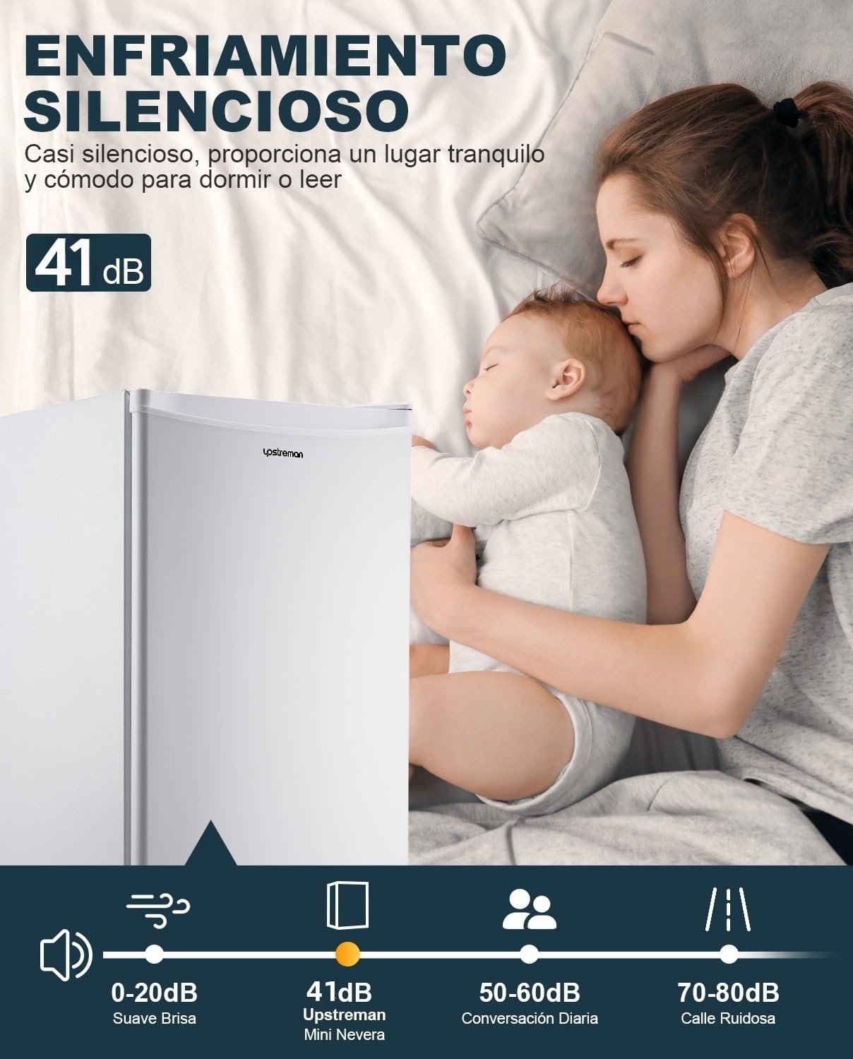 Mini Frigorífico Upstreman BR321 91L con Congelador – Silencioso, Bajo Consumo, Puerta Reversible, Blanco