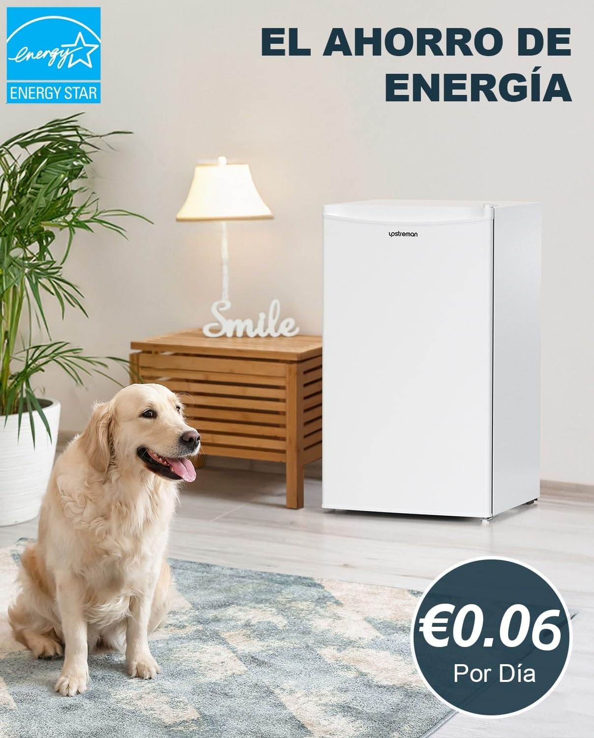 Mini Frigorífico Upstreman BR321 91L con Congelador – Silencioso, Bajo Consumo, Puerta Reversible, Blanco
