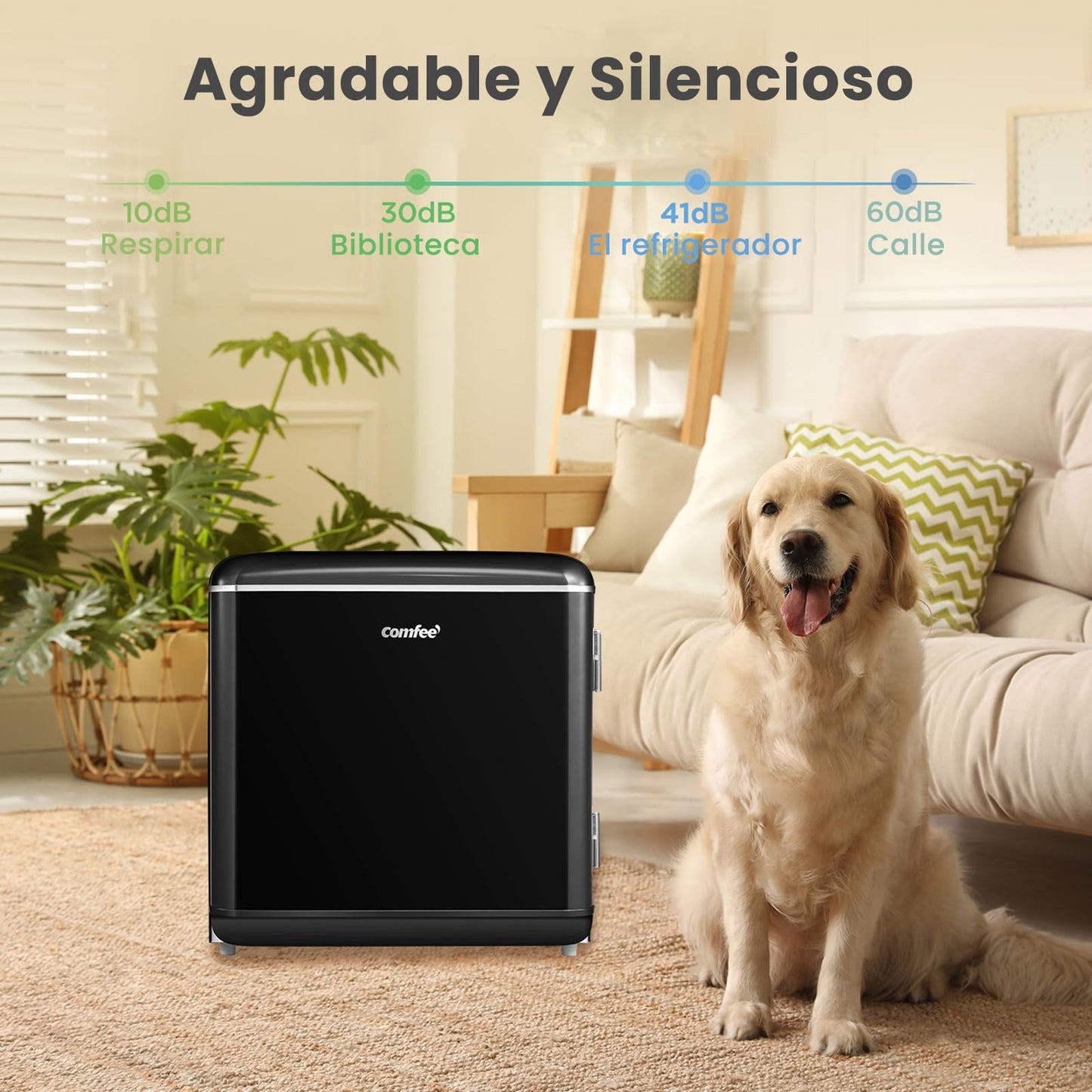 Comfee' RCD50BL2EURT(E) Mini Refrigerador de una sola puerta, 47L, Diseño Retro, con Compartimento Enfriador, Termostatos Ajustables, Bajo Ruido, Ideal para Hogar y Oficina, Negro