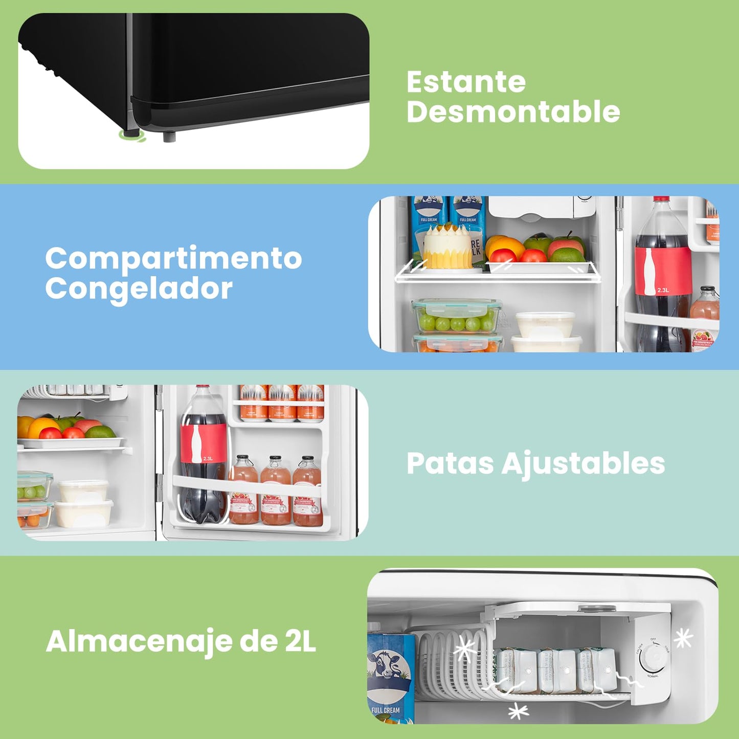 Comfee' RCD50BL2EURT(E) Mini Refrigerador de una sola puerta, 47L, Diseño Retro, con Compartimento Enfriador, Termostatos Ajustables, Bajo Ruido, Ideal para Hogar y Oficina, Negro