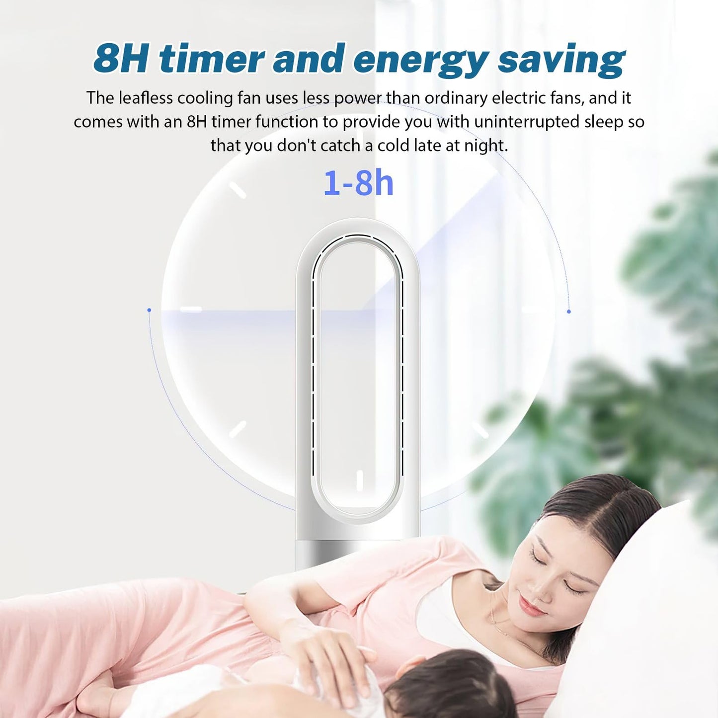 Bladeless Tower Fan with Air Purifier, 18-inch Quiet Tower Fan with Remote Control, 8 Speeds, 80° Oscillation, 8-Hour Timer, LED Display – White