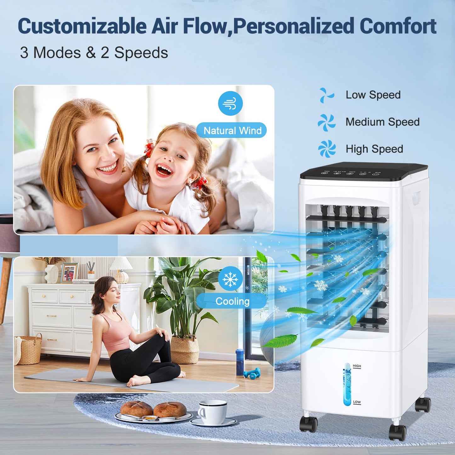 Eysddifr Portable Air Conditioner with 6L Tank – Large Mobile Air Cooler, Silent Evaporative Cooler, 1-7 Hour Timer, 2 Modes, 3 Speeds, Remote Control, Oscillation for Home