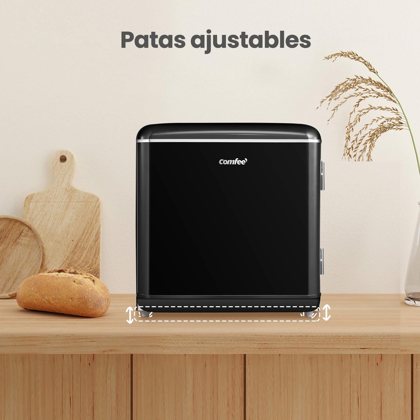 Comfee' RCD50BL2EURT(E) Mini Refrigerador de una sola puerta, 47L, Diseño Retro, con Compartimento Enfriador, Termostatos Ajustables, Bajo Ruido, Ideal para Hogar y Oficina, Negro