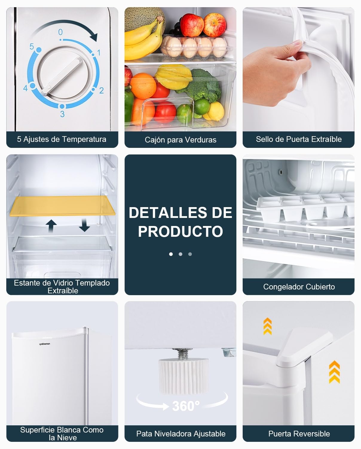 Mini Frigorífico Upstreman BR321 91L con Congelador – Silencioso, Bajo Consumo, Puerta Reversible, Blanco