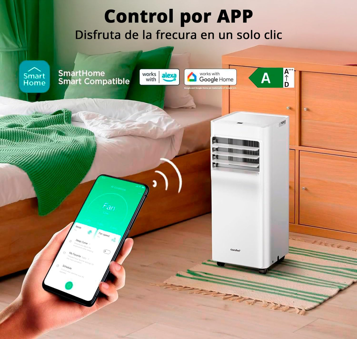 COMFEE Pingüino Aire Acondicionado Portátil 7000 BTU – Refrigera, Ventila y Deshumidifica, Sin Unidad Exterior, Bajo Consumo Energético, Control por App, Kit de Ventana Incluido