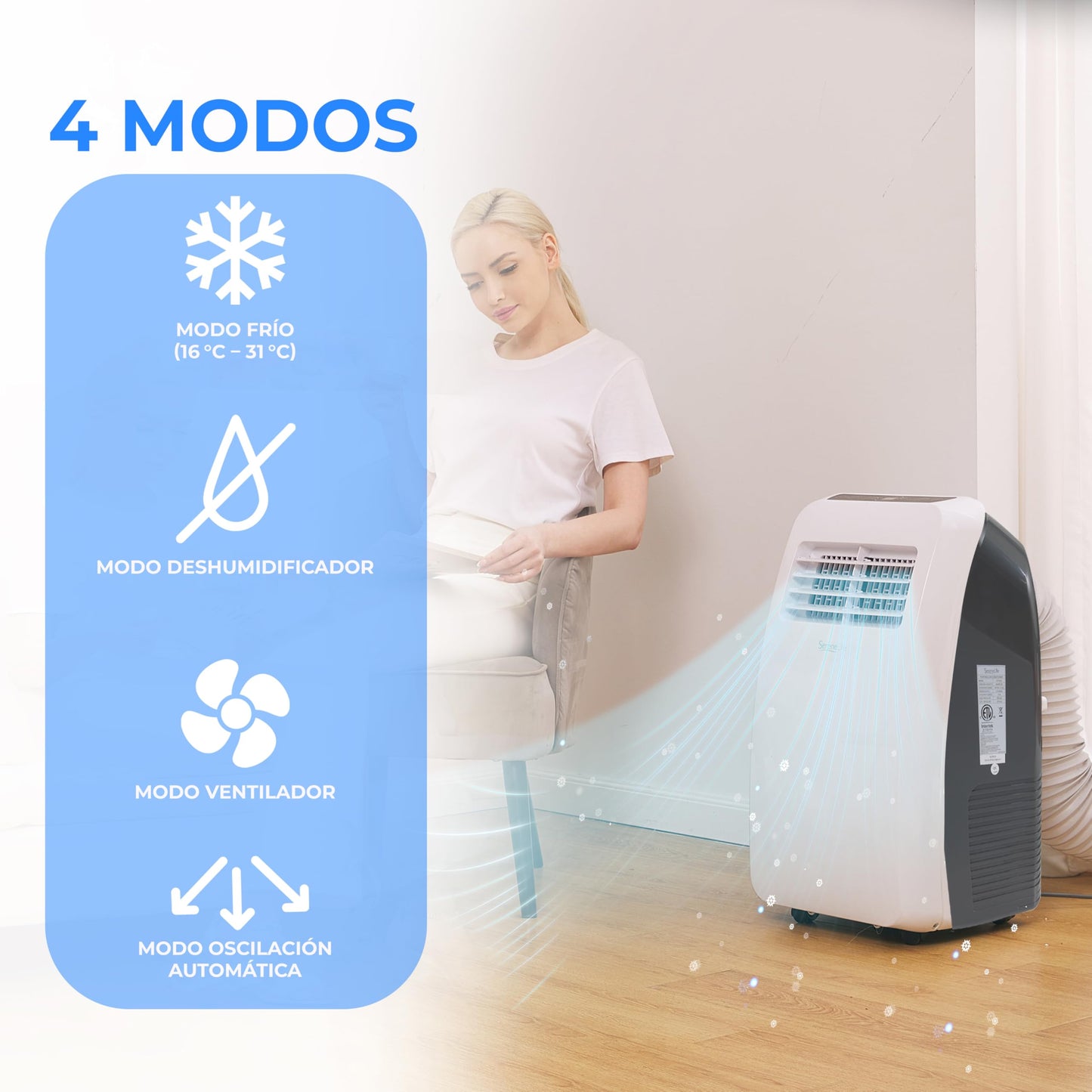 SereneLife Portable Air Conditioner 7,000 BTU – Quiet Mobile Cooling with Dehumidifier and Fan, Remote Control – Perfect for Home and Office