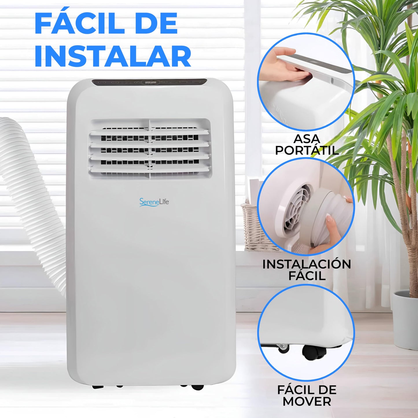 SereneLife Portable Air Conditioner 7,000 BTU – Quiet Mobile Cooling with Dehumidifier and Fan, Remote Control – Perfect for Home and Office