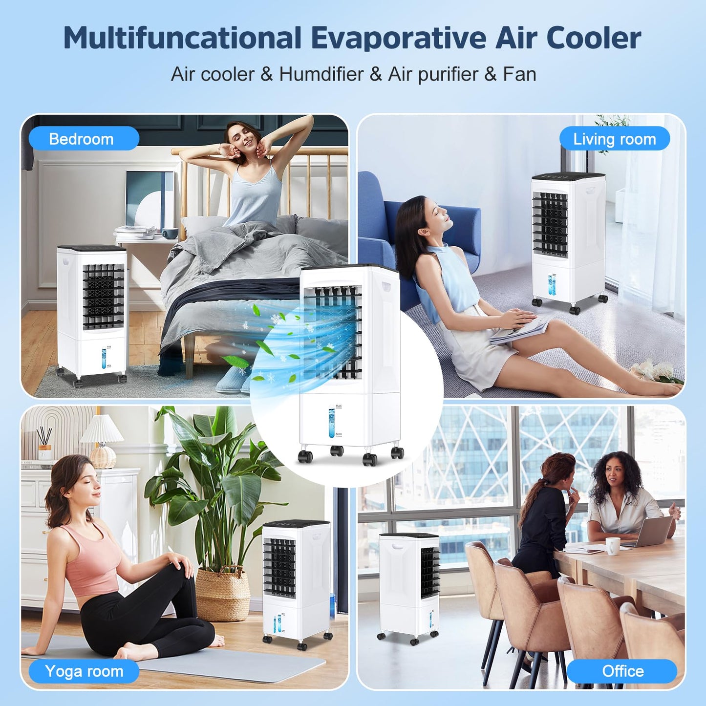 Eysddifr Portable Air Conditioner with 6L Tank – Large Mobile Air Cooler, Silent Evaporative Cooler, 1-7 Hour Timer, 2 Modes, 3 Speeds, Remote Control, Oscillation for Home