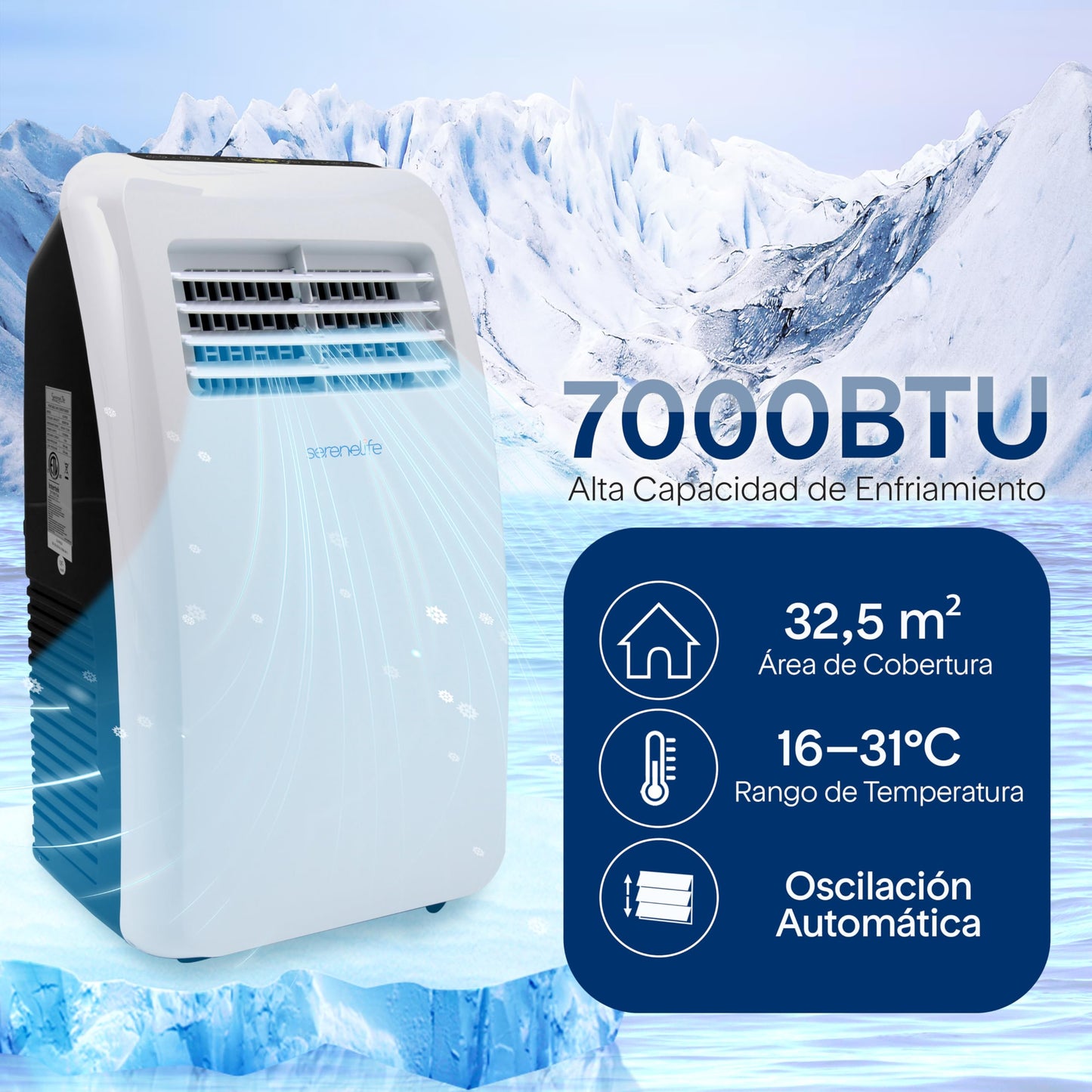 SereneLife Portable Air Conditioner 7,000 BTU – Quiet Mobile Cooling with Dehumidifier and Fan, Remote Control – Perfect for Home and Office