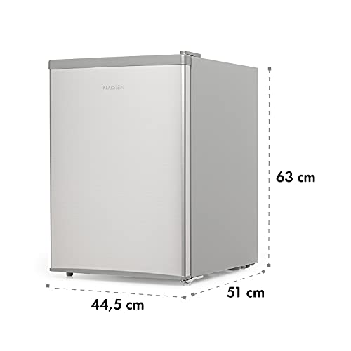 Klarstein Cool Kid – Mini Nevera Compacta de 66L con Congelador 4L, Bajo Consumo Clase E, Refrigerador Silencioso 42 dB, Acero Inoxidable Plateado