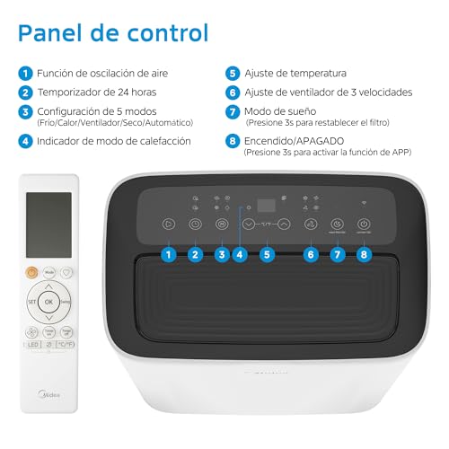 MIDEA Pingüino Portable Air Conditioner with Heating – 12,000 BTU / 3000 Cooling Capacity, Silent Operation, 3500W Heat Pump, 4 Modes, Includes Window Kit and Remote Control