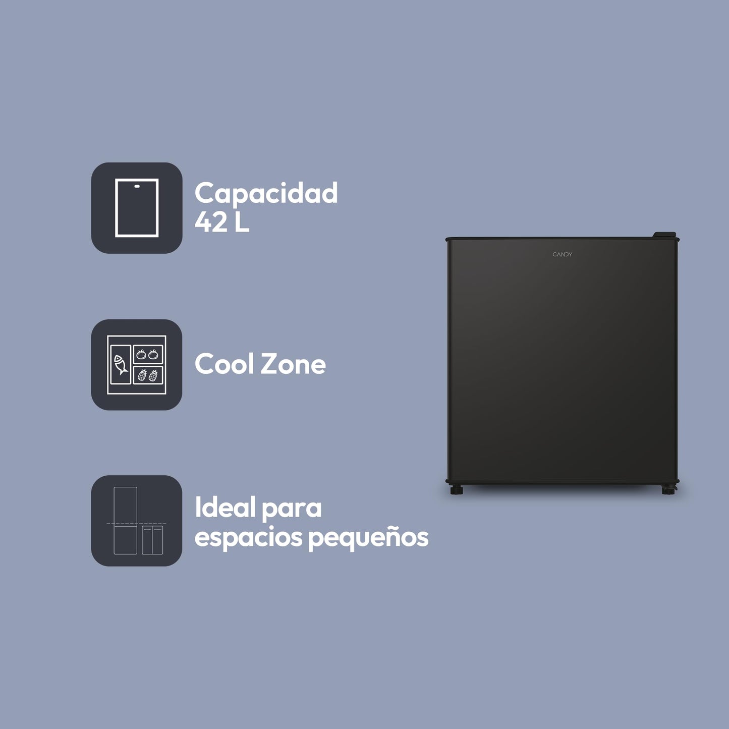 Minibar Candy 43L – Bajo Encimera, Iluminación LED, Control de Temperatura Mecánico, Silencioso 37 dB, Diseño Compacto – Negro