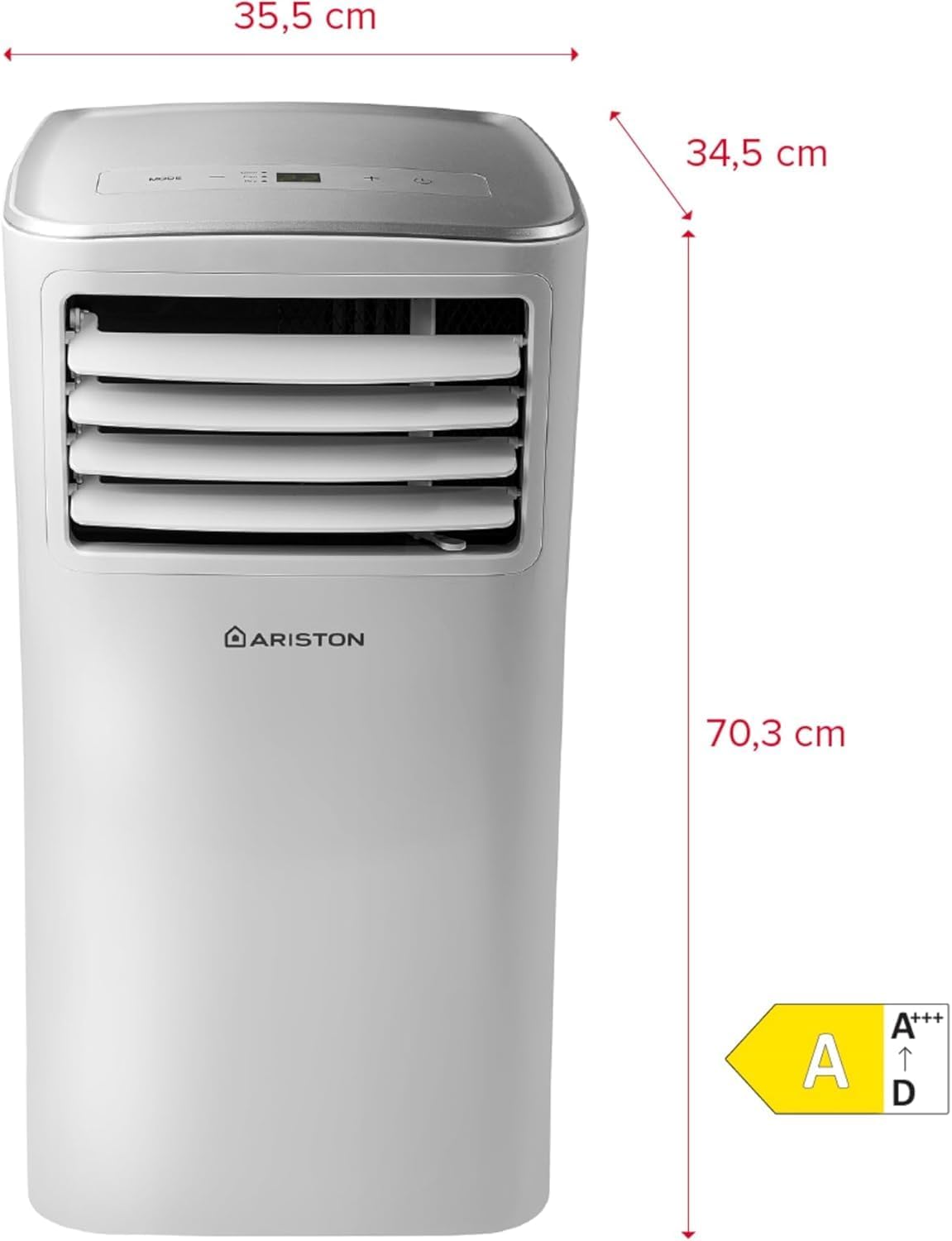 Ariston, Mobis 9 - Pinguino Aire Acondicionado Portátil Silencioso con Temporizador y Mando a Distancia, Climatizador 24x69x2.5 Blanco, Fabricado para Instalación en España, Eficiencia A Rango(A+++/D)