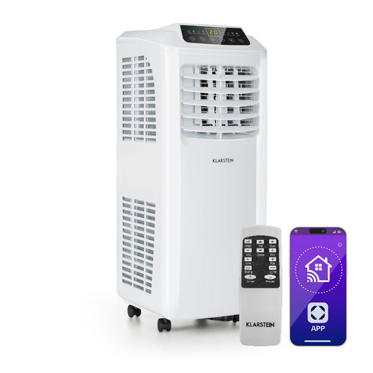 Klarstein Aire Acondicionado Portátil 3 en 1 – Silencioso y Eficiente, Enfriador de Aire con Modo Noche, Deshumidificador, Control por App, Bajo Consumo, Potencia 7,000 BTU, Ideal para Hogar y Oficina