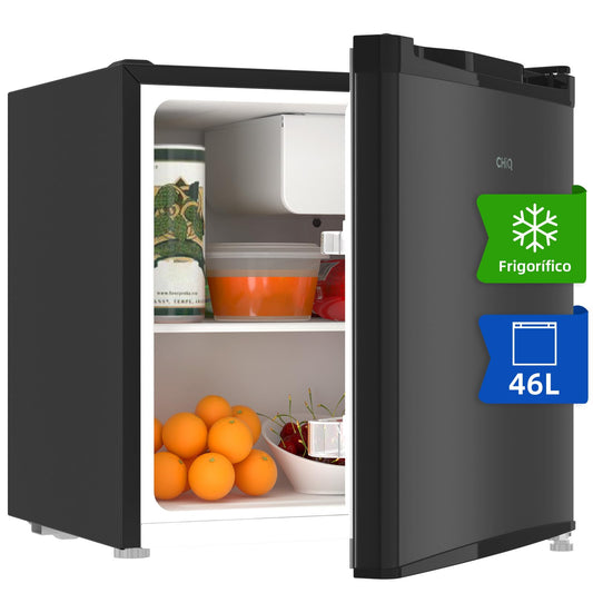 Minibar CHiQ 46L – Compresor Integrado, Puerta Reversible, Bajo Consumo y Ruido, Control de Temperatura, Compartimento Congelador – Negro