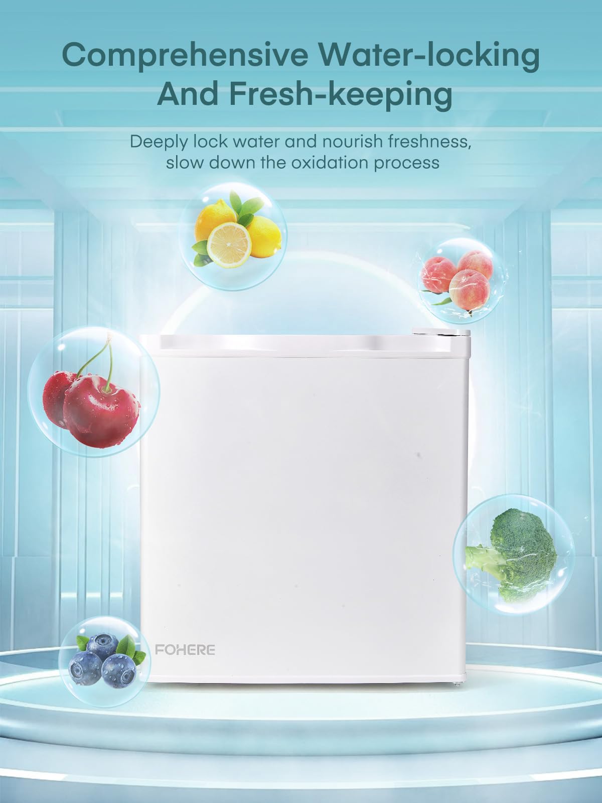 Mini Frigorífico FOHERE 46L – Bajo Consumo, Puerta Reversible, Temperatura Ajustable y Funcionamiento Silencioso – Color Blanco