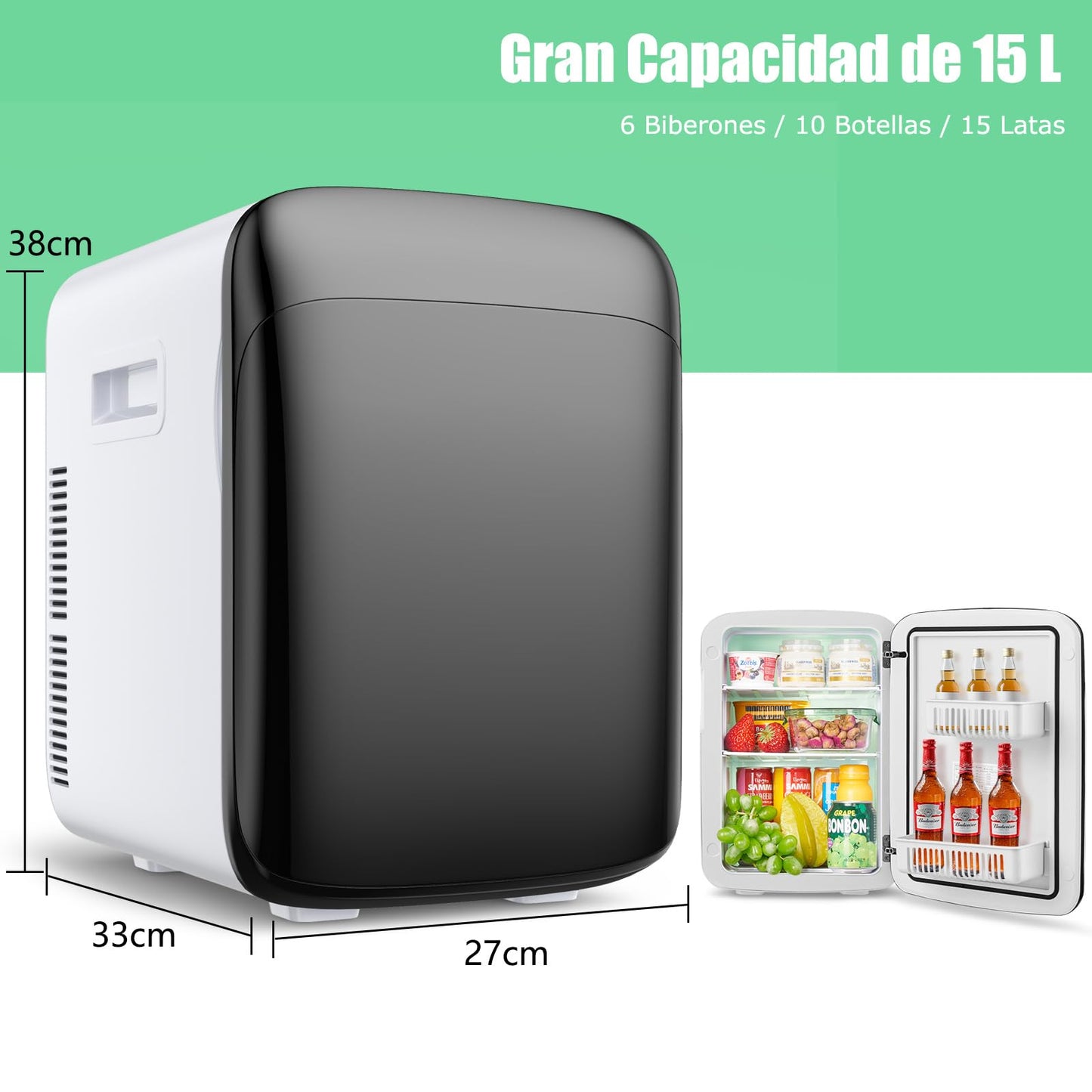 Mini Nevera Portátil GOPLUS 15L con Función Calor/Frío, Regulación Automática de Temperatura de -3 a 50 °C – Compacta y Silenciosa, Ideal para Oficina, Coche y Cosméticos – Color Negro