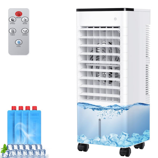 Aire Acondicionado Móvil Silencioso, 6L Refrigerador Aire Acondicionado Portátil Ahorro de Energía Ventilador Humidificador, 3 Velocidades/Modos, Control Remoto, 1-15H Temporizador para Casa Oficina
