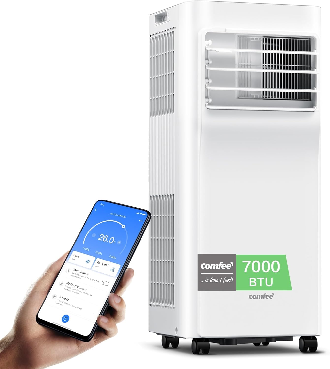 COMFEE Pingüino Aire Acondicionado Portátil 7000 BTU – Refrigera, Ventila y Deshumidifica, Sin Unidad Exterior, Bajo Consumo Energético, Control por App, Kit de Ventana Incluido
