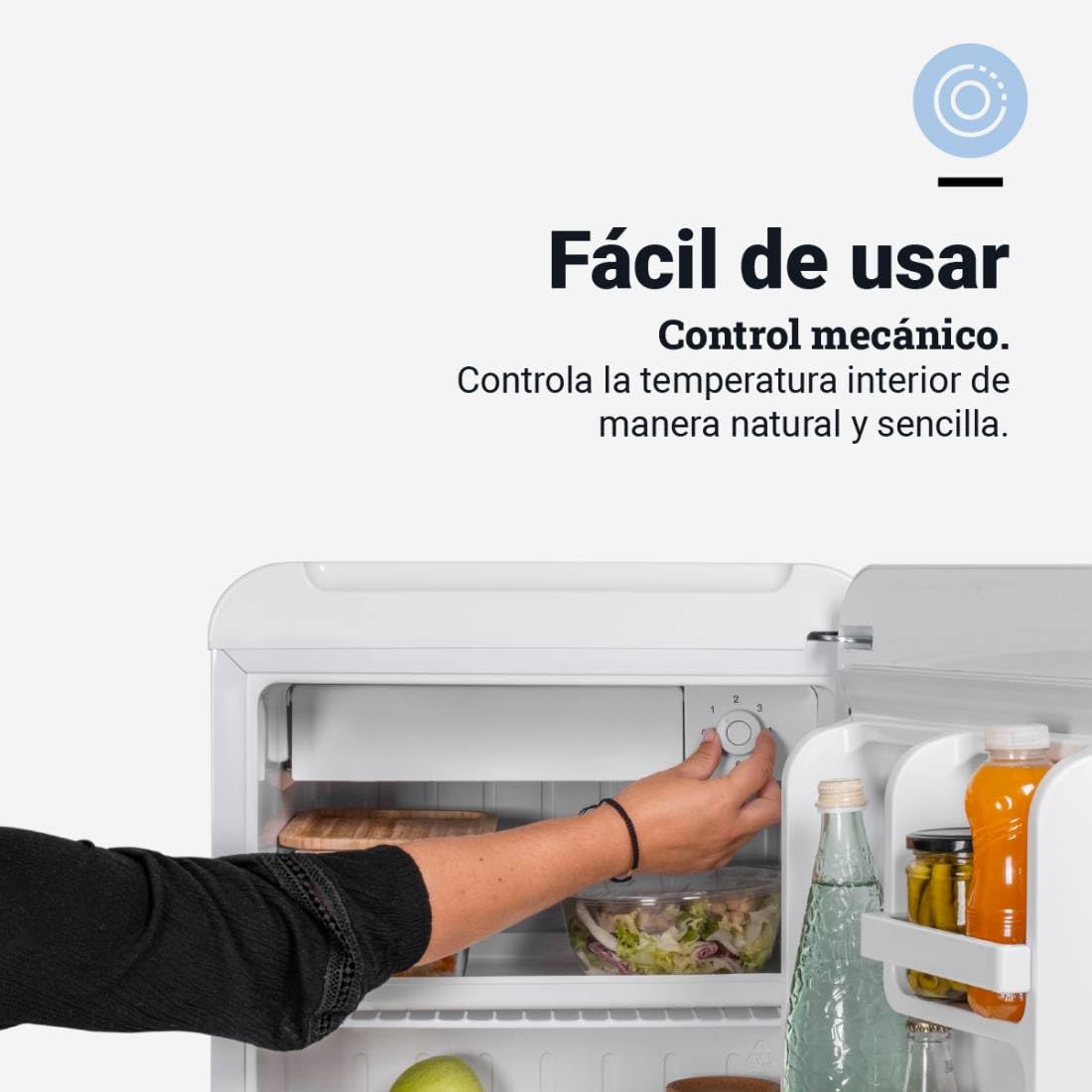 Mini Frigorífico UNIVERSALBLUE 48L Blanco – Diseño Vintage, Zona Fría 0 a -3ºC, Silencioso, Bajo Consumo, Congelador Integrado