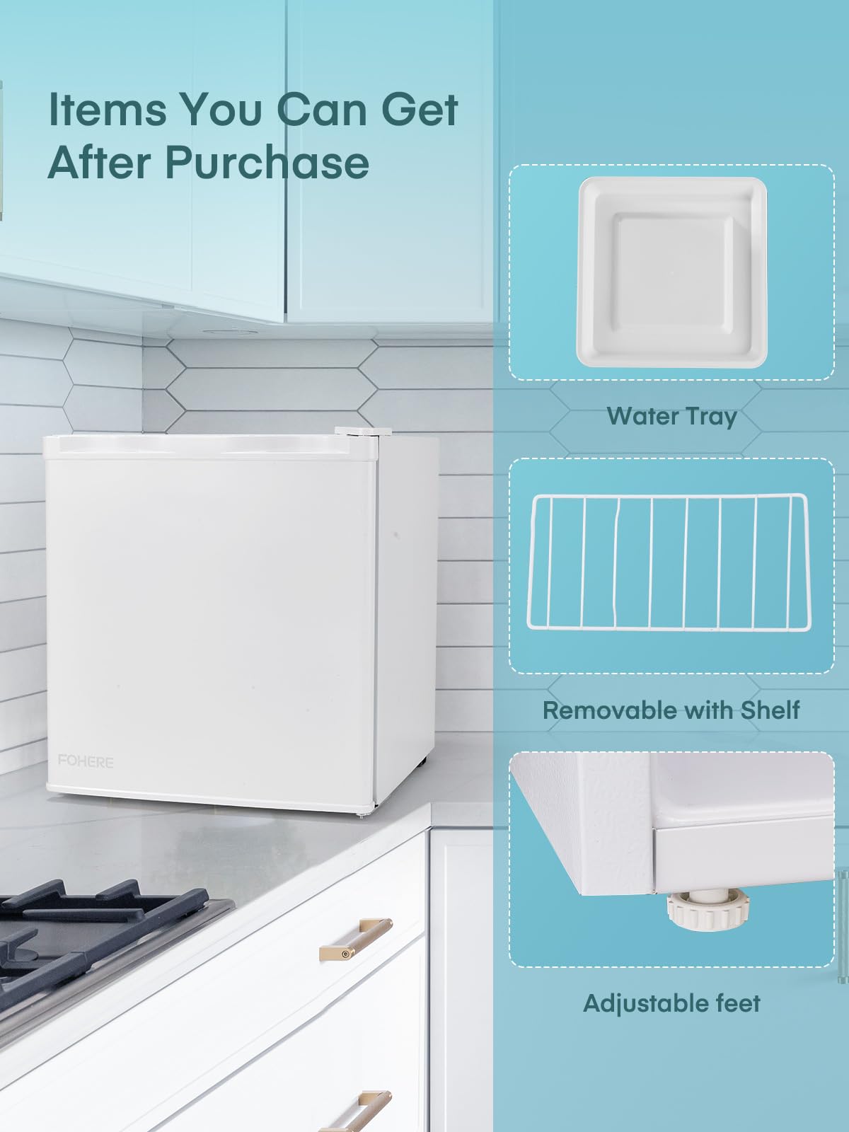 Mini Frigorífico FOHERE 46L – Bajo Consumo, Puerta Reversible, Temperatura Ajustable y Funcionamiento Silencioso – Color Blanco