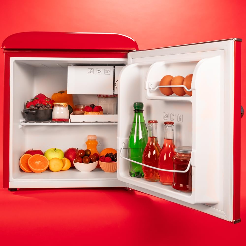 Minibar Cecotec Retro 45L – Icebox Integrado, Estilo Vintage, Bajo Consumo Energético, Diseño Compacto – Rojo