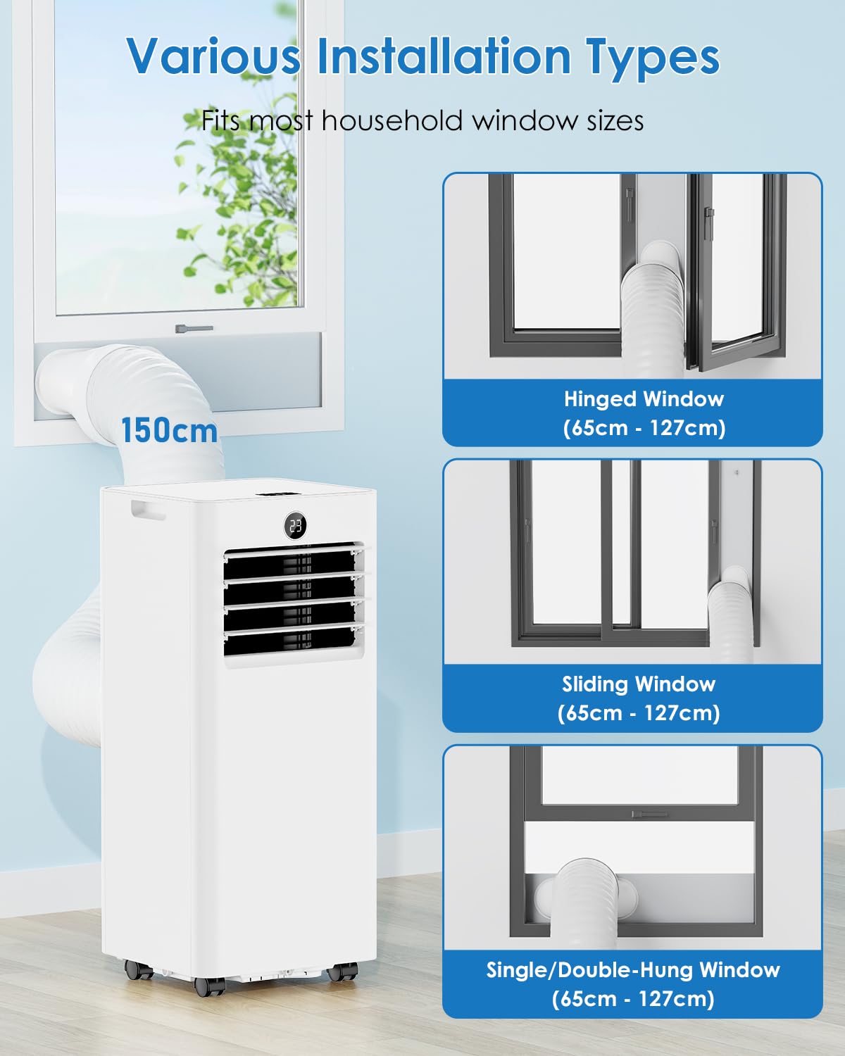 Portable Air Conditioner 7000 BTU – All-in-1 Cooling, Ventilation, Dehumidification, and Sleep Modes, Digital Display, Remote Control, 24-Hour Timer, with Exhaust Hose