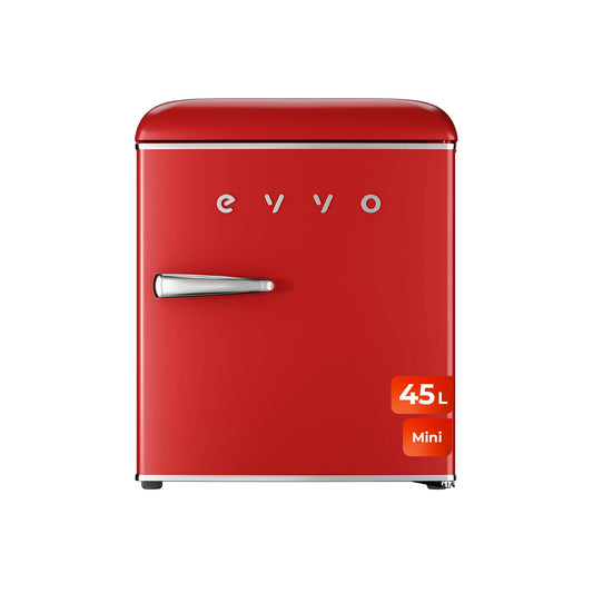 Mini Frigorífico EVVO Retro 45L – Bajo Consumo, Silencioso, Control de Temperatura, Diseño Vintage – Rojo