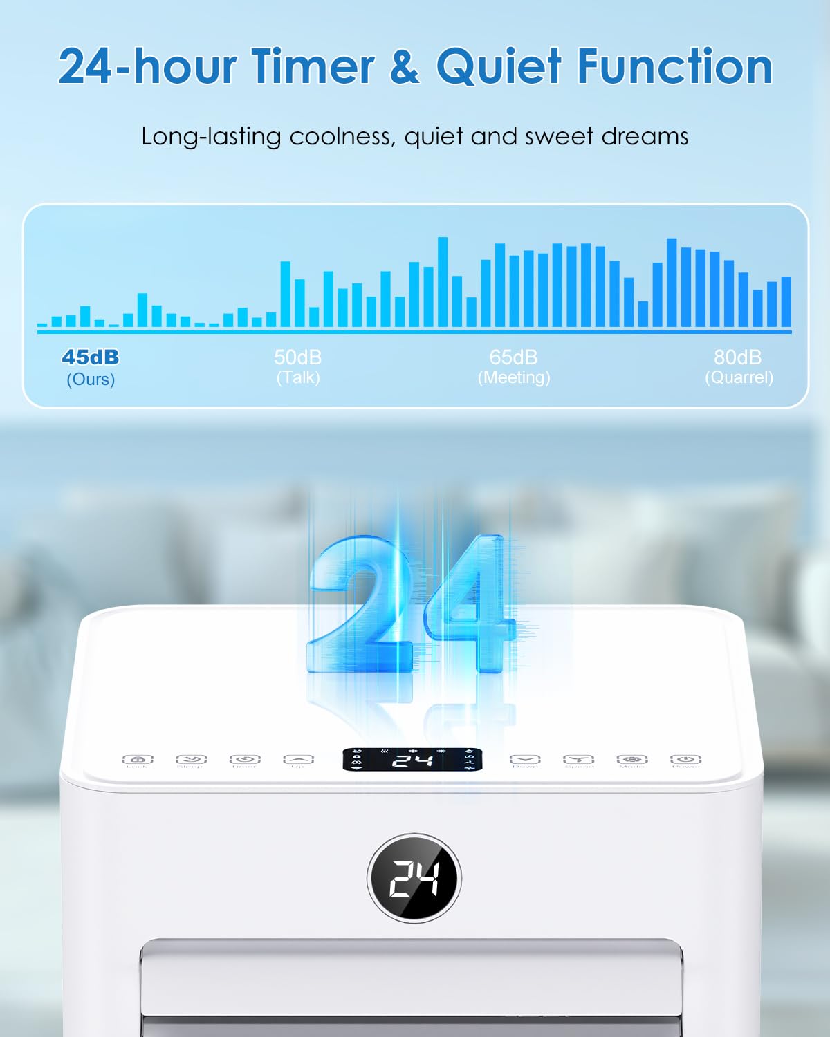 Portable Air Conditioner 7000 BTU – All-in-1 Cooling, Ventilation, Dehumidification, and Sleep Modes, Digital Display, Remote Control, 24-Hour Timer, with Exhaust Hose