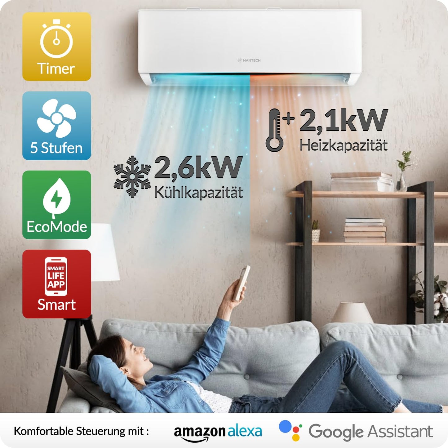 Split aire acondicionado 9000 BTU H-PRO con función de calefacción y refrigeración, filtro de aire, WIFI y material de montaje incluido