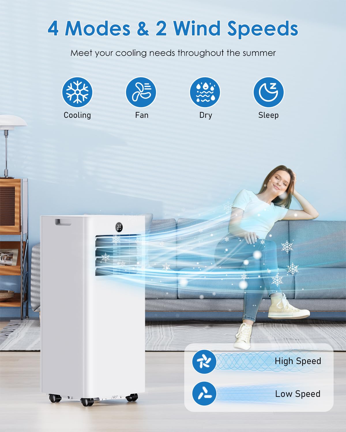 Portable Air Conditioner 7000 BTU – All-in-1 Cooling, Ventilation, Dehumidification, and Sleep Modes, Digital Display, Remote Control, 24-Hour Timer, with Exhaust Hose