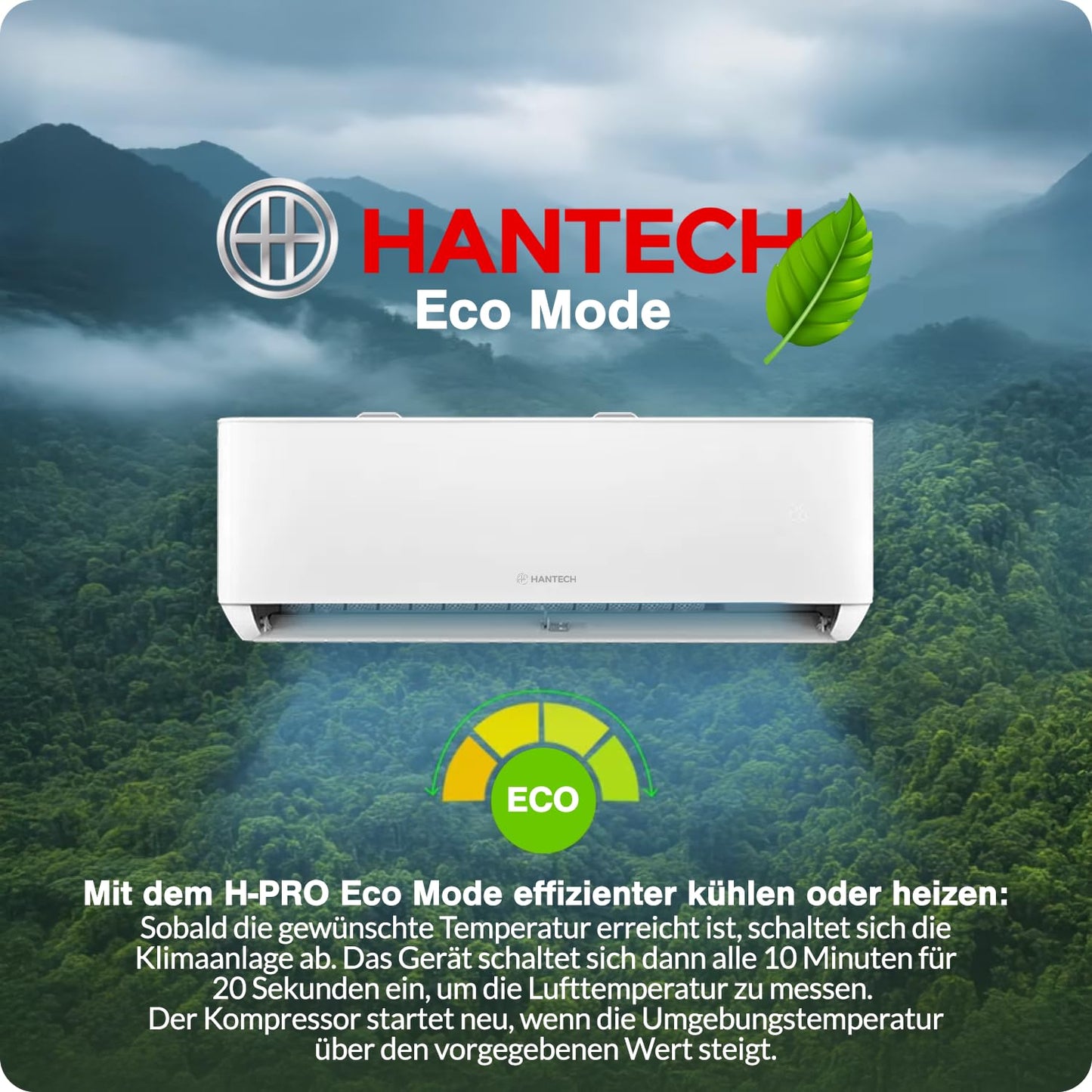 Split aire acondicionado 9000 BTU H-PRO con función de calefacción y refrigeración, filtro de aire, WIFI y material de montaje incluido