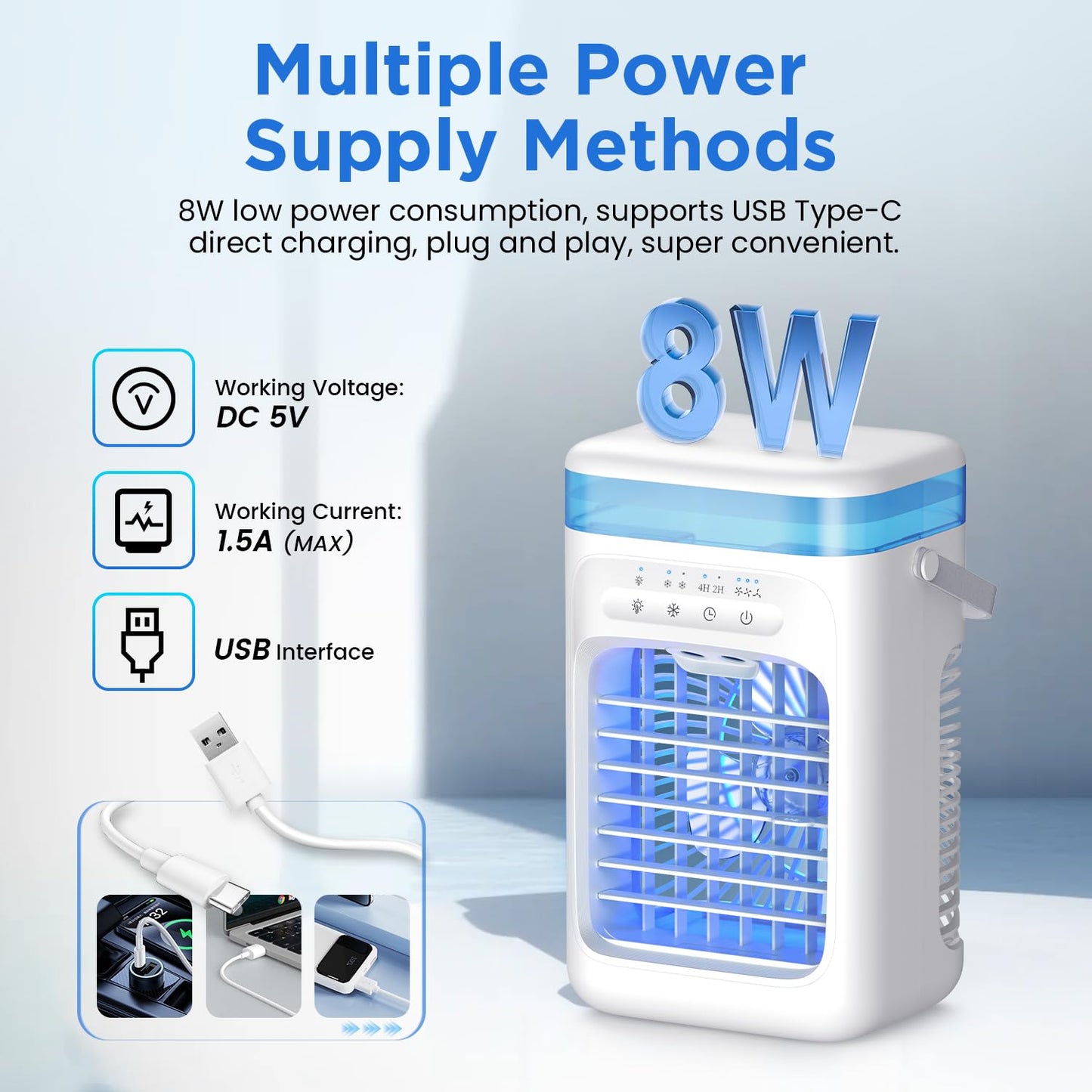 SWGOTA Mini Portable Air Conditioner – 5-in-1 Small Air Cooler with 1000ml Tank, 3 Speeds, Dual Mist Modes, 2-4 Hour Timer, 7 LED Lights, Fan Cooler for Bedroom and Office