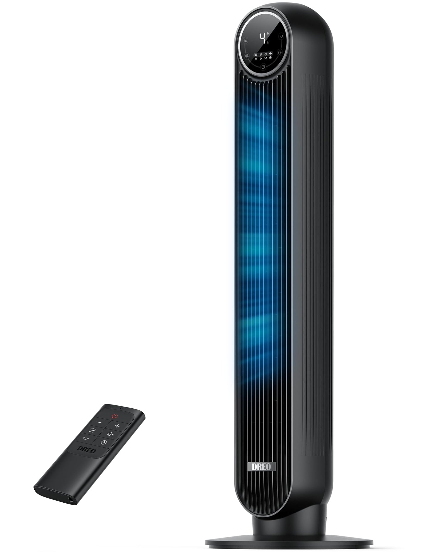 Dreo 20dB Ventilador de Pie Silencioso, Ventilador de Torre con Velocidad de 7,6 m/s, 4 Velocidades, Rotación de 90°, Temporizador de 8 Horas, Pantalla LED y Mando a Distancia Incluido, Negro
