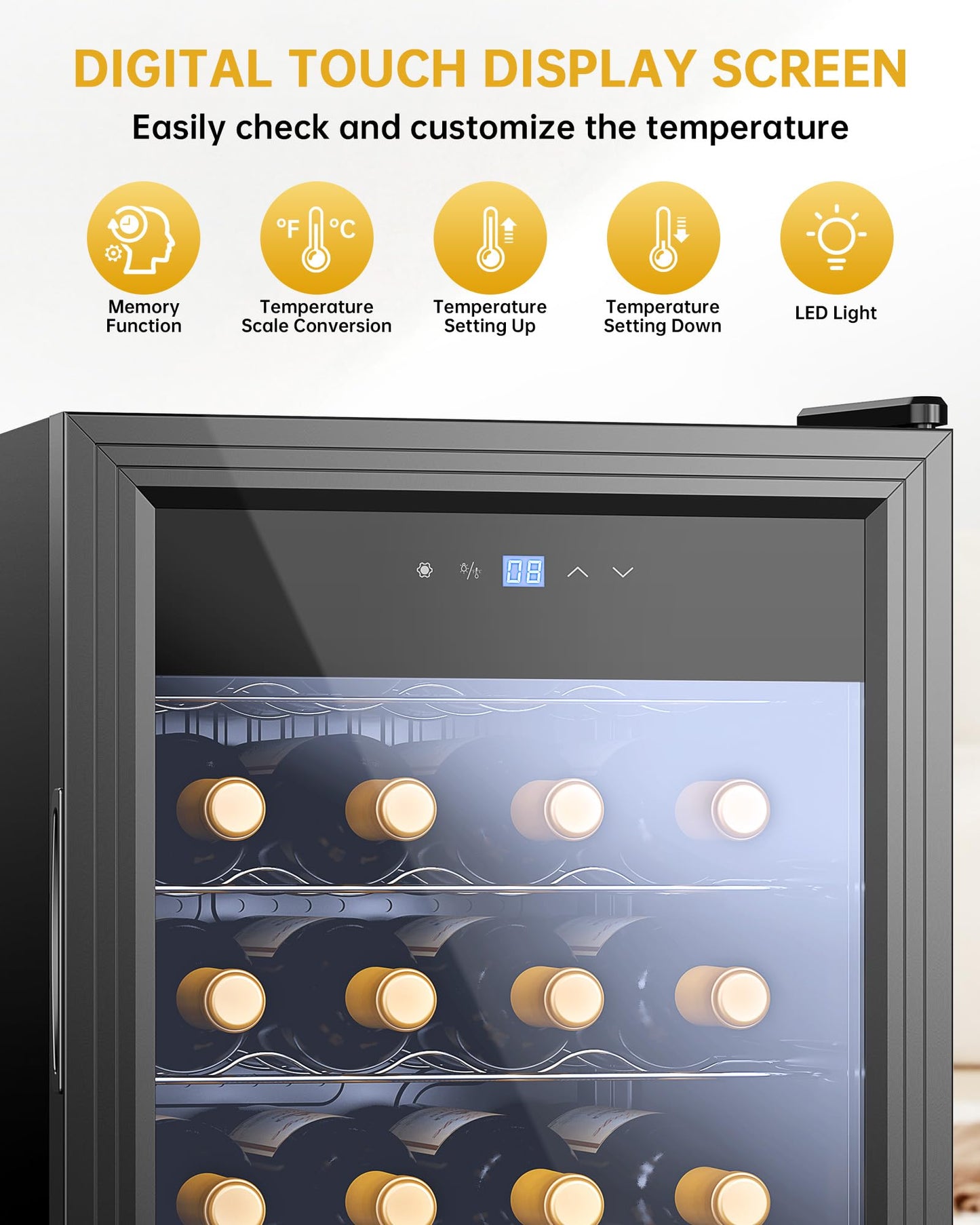Vinoteca WIE 82L – Nevera para Vinos de 28 Botellas con Control Táctil, Protección UV, Iluminación LED y Temperatura Regulable 5–18 °C – Refrigerador Silencioso para Vino Tinto, Blanco y Cerveza – Negro