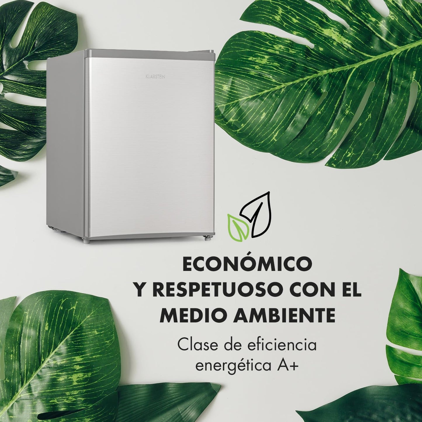 Klarstein Cool Kid – Mini Nevera Compacta de 66L con Congelador 4L, Bajo Consumo Clase E, Refrigerador Silencioso 42 dB, Acero Inoxidable Plateado