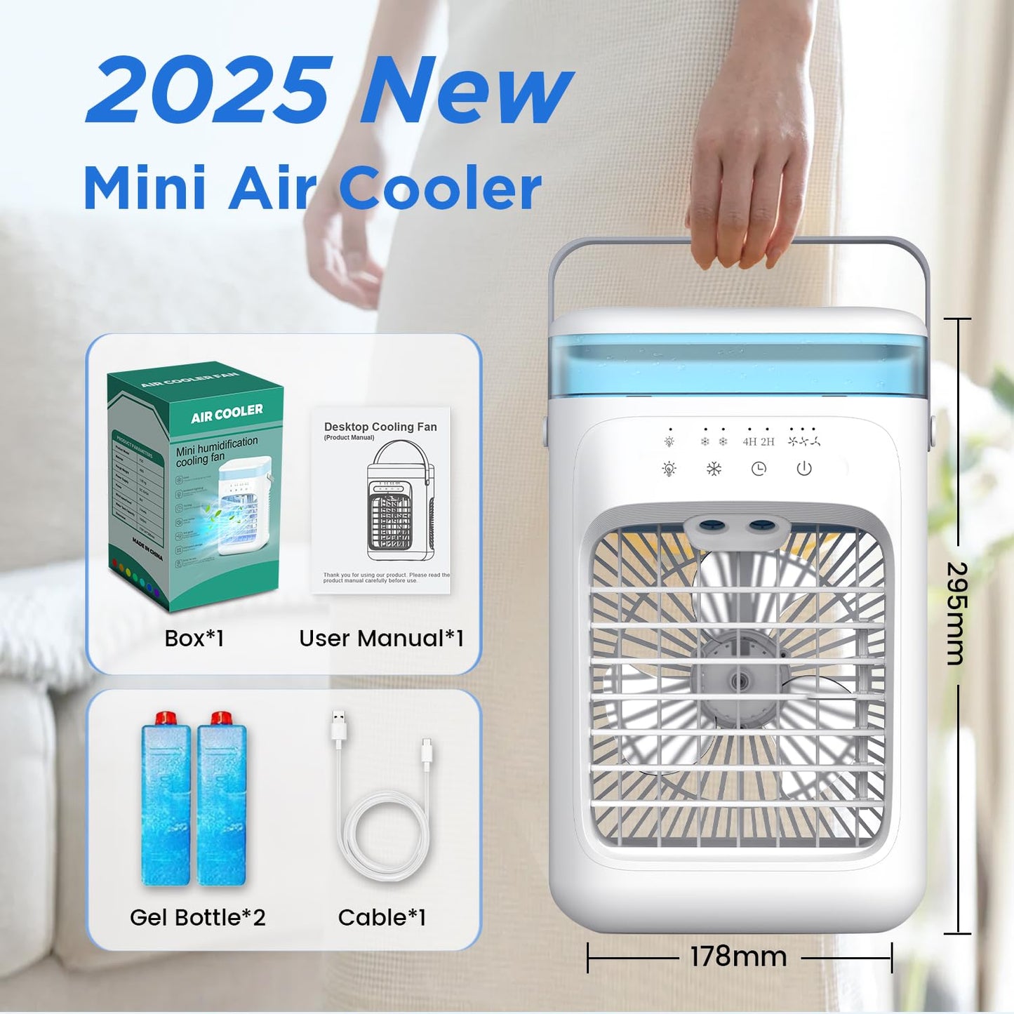 SWGOTA Mini Portable Air Conditioner – 5-in-1 Small Air Cooler with 1000ml Tank, 3 Speeds, Dual Mist Modes, 2-4 Hour Timer, 7 LED Lights, Fan Cooler for Bedroom and Office