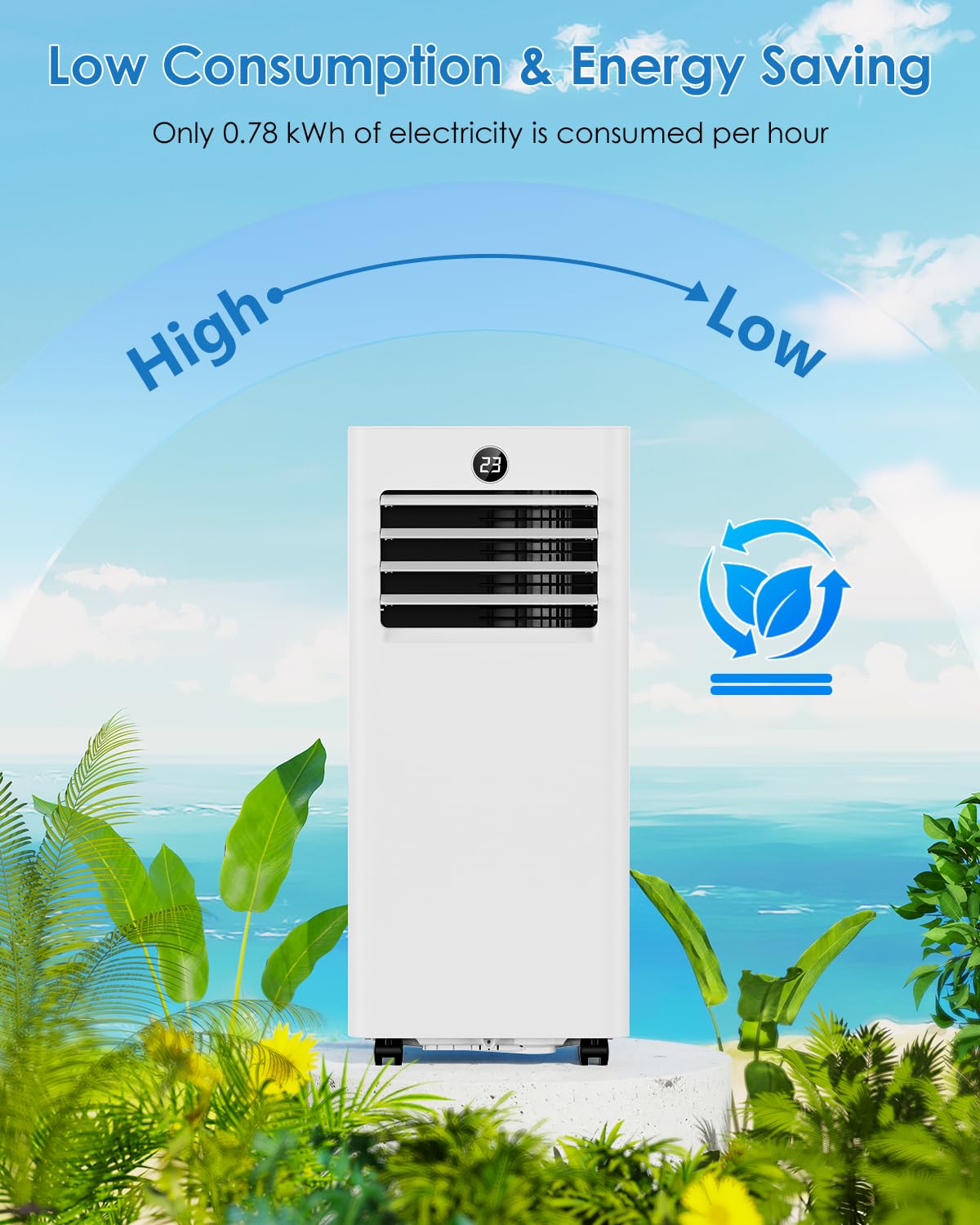 Portable Air Conditioner 7000 BTU – All-in-1 Cooling, Ventilation, Dehumidification, and Sleep Modes, Digital Display, Remote Control, 24-Hour Timer, with Exhaust Hose