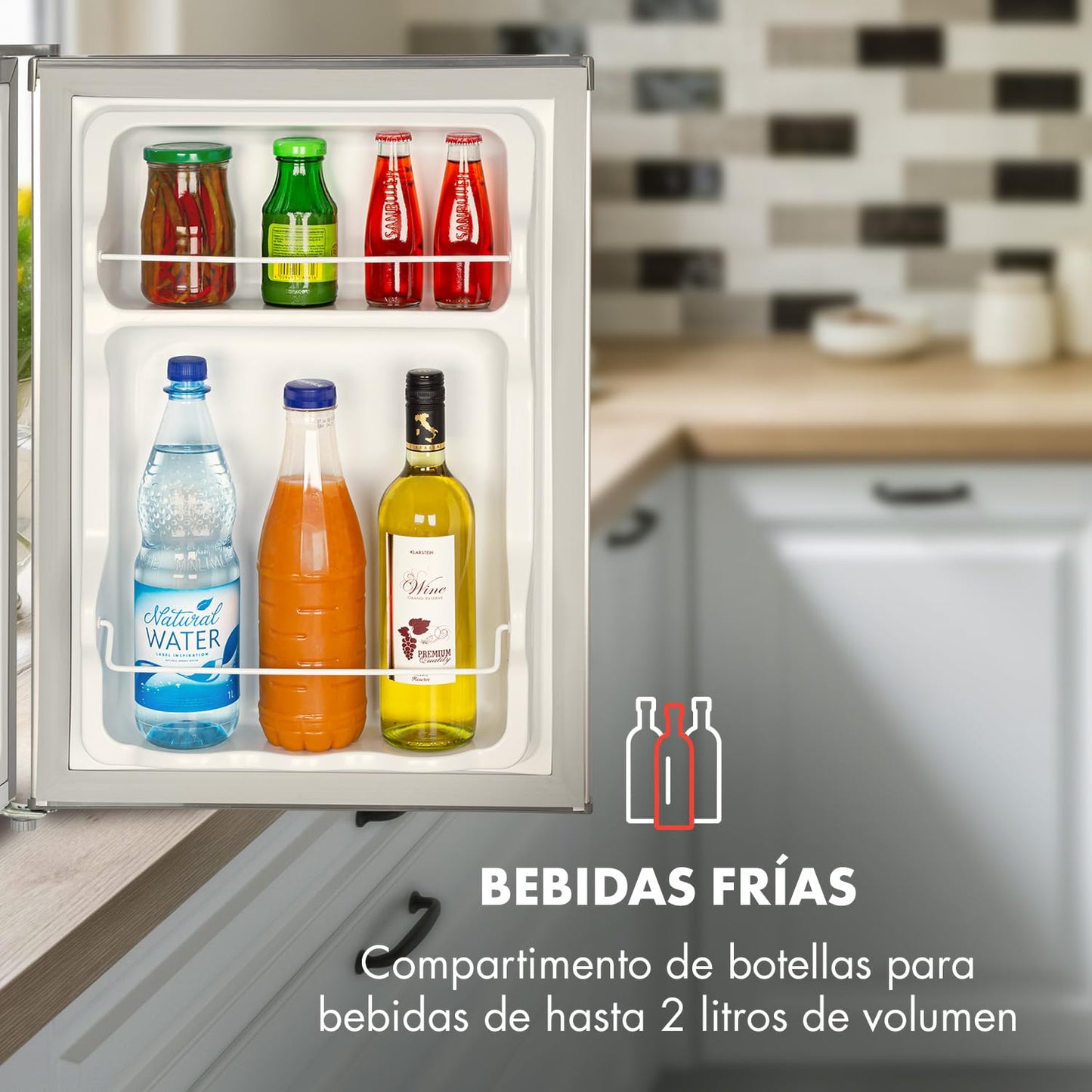 Klarstein Cool Kid – Mini Nevera Compacta de 66L con Congelador 4L, Bajo Consumo Clase E, Refrigerador Silencioso 42 dB, Acero Inoxidable Plateado