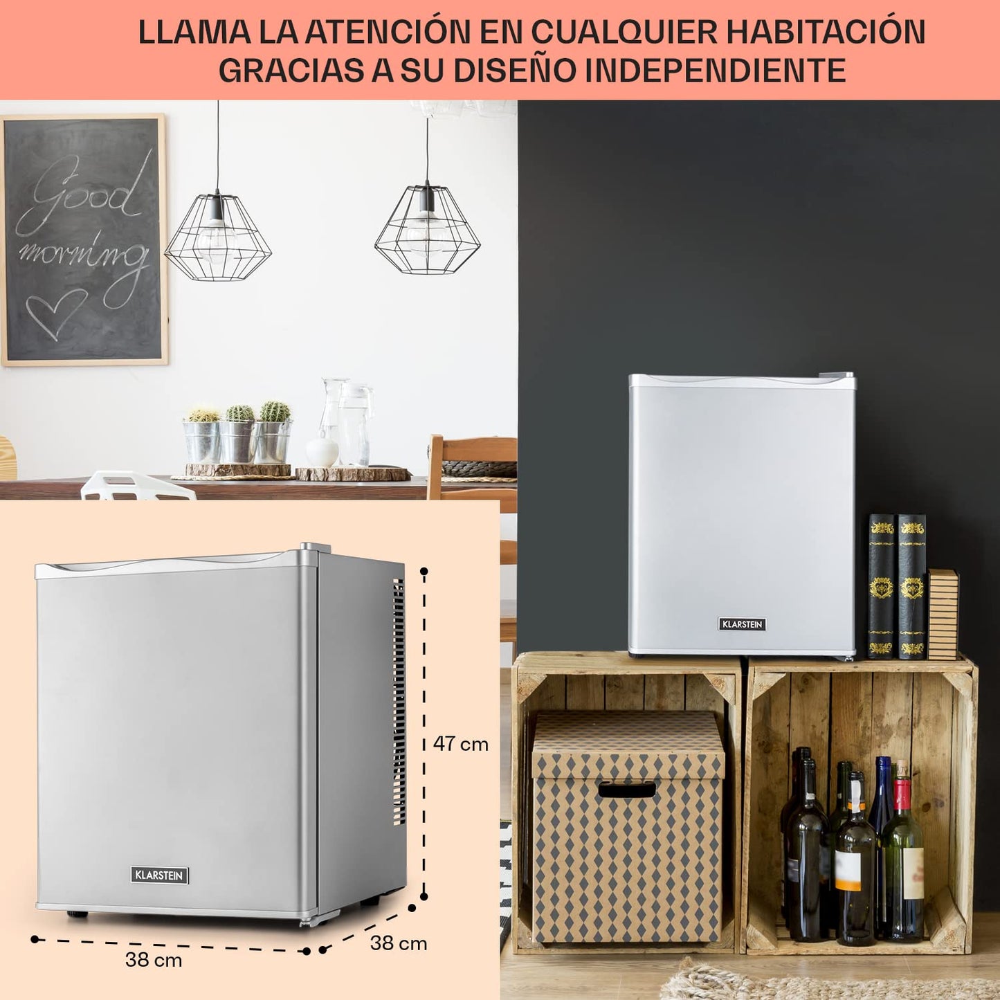 Mini Nevera Eléctrica KLARSTEIN 23 L – Frigorífico Compacto para Bebidas, Alimentos o Cosméticos – Bajo Consumo, Temperatura Regulable 5–15 °C, Motor Silencioso – Plata