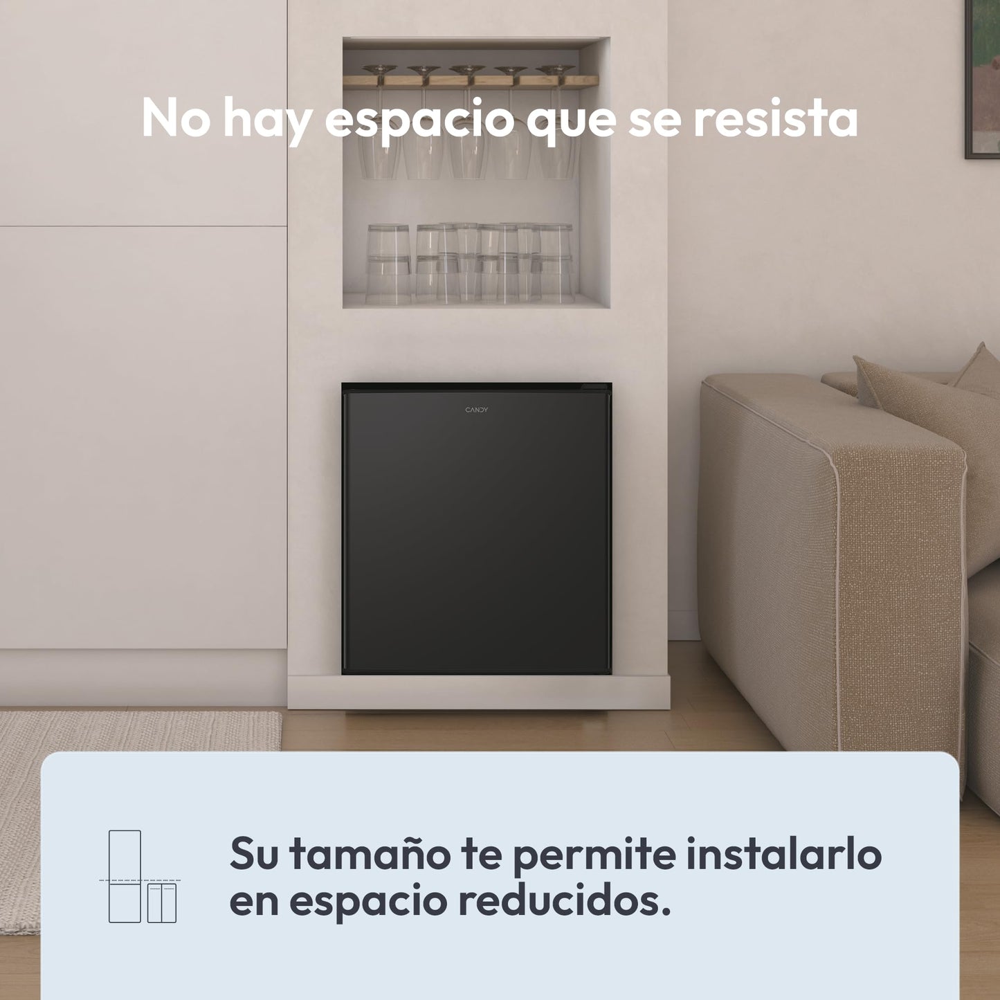 Minibar Candy 43L – Bajo Encimera, Iluminación LED, Control de Temperatura Mecánico, Silencioso 37 dB, Diseño Compacto – Negro