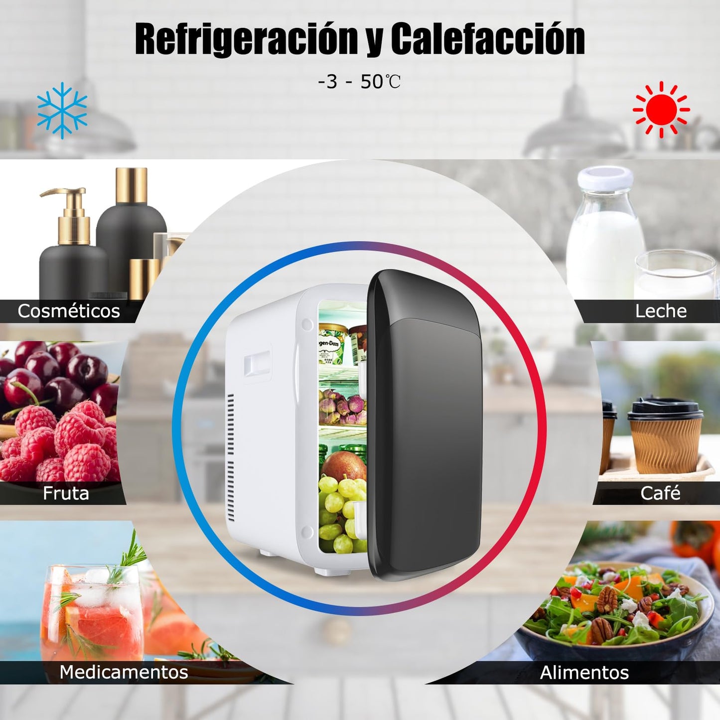 Mini Nevera Portátil GOPLUS 15L con Función Calor/Frío, Regulación Automática de Temperatura de -3 a 50 °C – Compacta y Silenciosa, Ideal para Oficina, Coche y Cosméticos – Color Negro