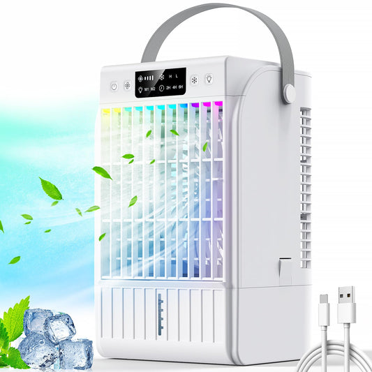 Portable 1500ML Air Conditioner 4-in-1 Cooling Fan – 4 Speeds, 7 Colors, 2-6 Hour Timer, Silent Mini Air Cooler for Home and Kitchen