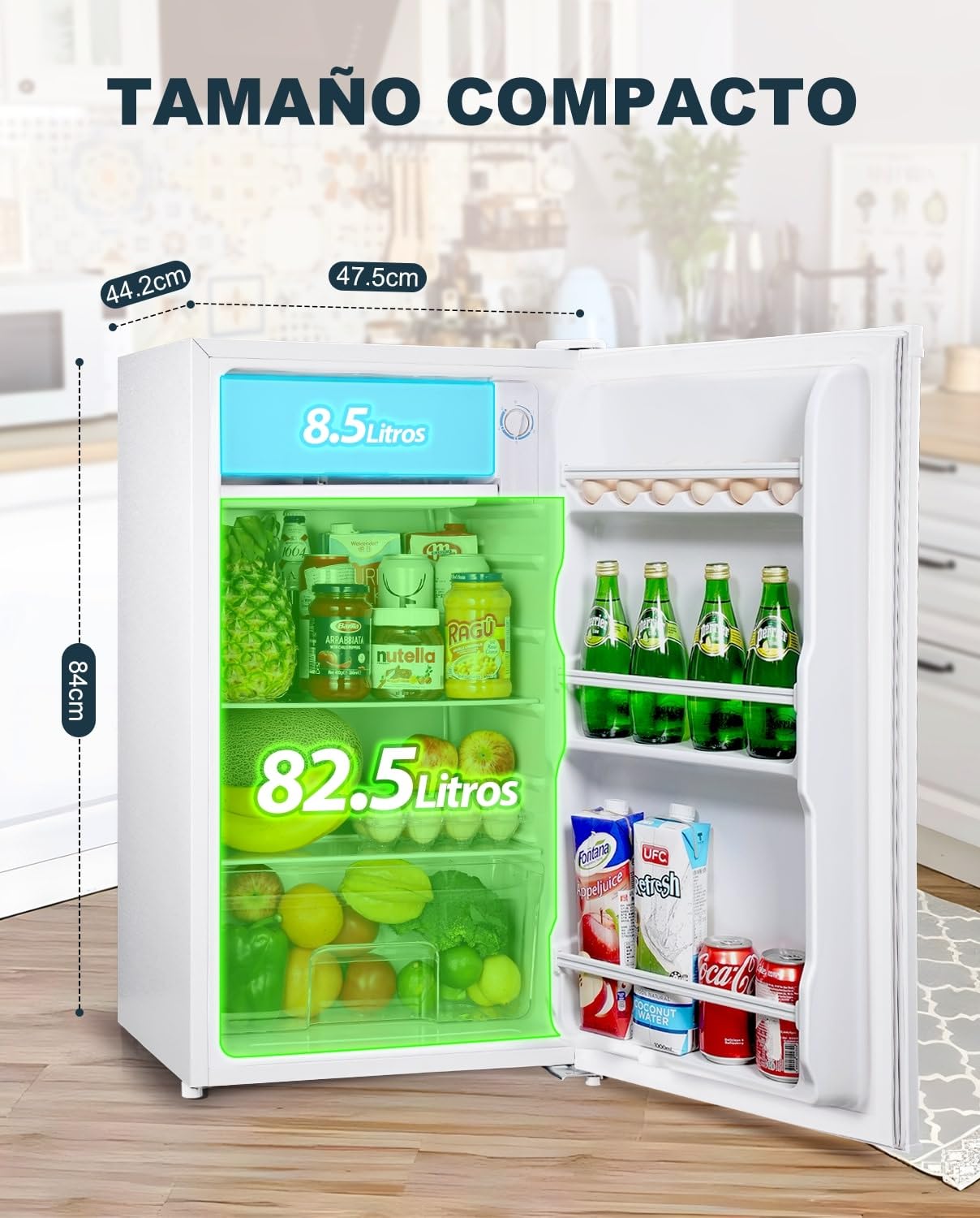 Mini Frigorífico Upstreman BR321 91L con Congelador – Silencioso, Bajo Consumo, Puerta Reversible, Blanco