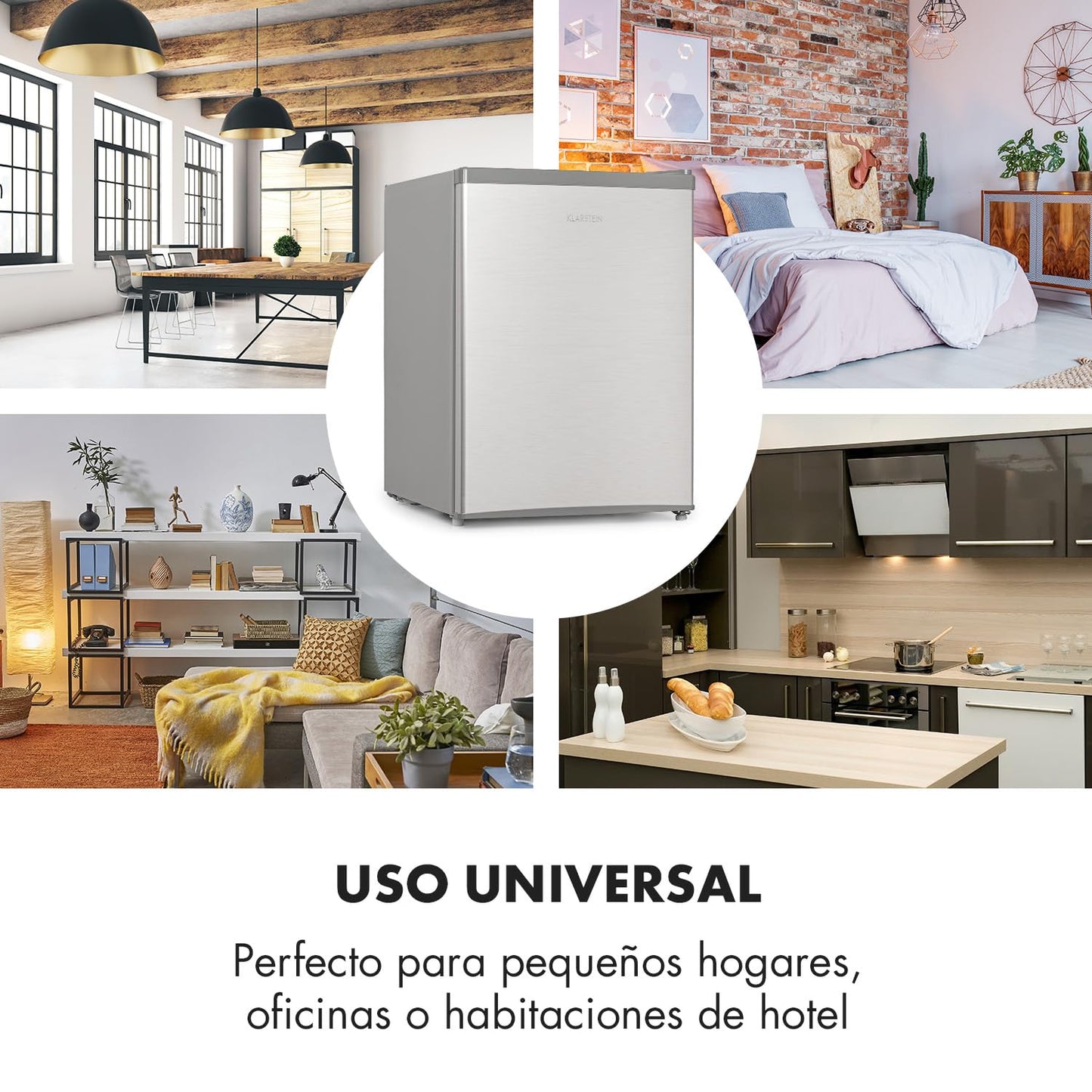 Klarstein Cool Kid – Mini Nevera Compacta de 66L con Congelador 4L, Bajo Consumo Clase E, Refrigerador Silencioso 42 dB, Acero Inoxidable Plateado