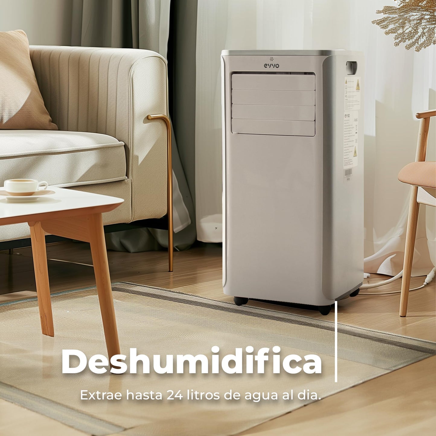 EVVO Portable Air Conditioner 3-in-1, 9,000 BTU, Remote Control, Suitable for 20m², Energy Class A, Window Installation Kit (Model: Clima P9 White)