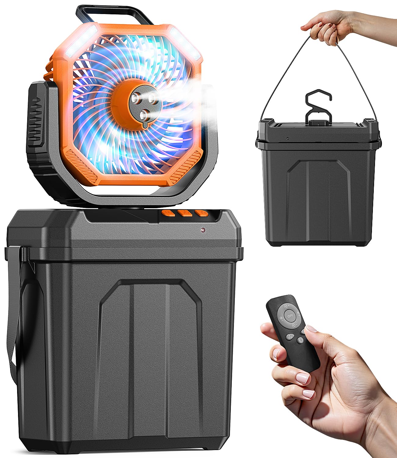 **Aire Acondicionado Portátil 5 en 1** – Enfriador de aire con tanque de agua de 6 L, batería recargable de 20.000 mAh vía USB, 4 velocidades de viento, oscilación automática y funcionamiento silencioso. Ideal para uso interior y exterior.